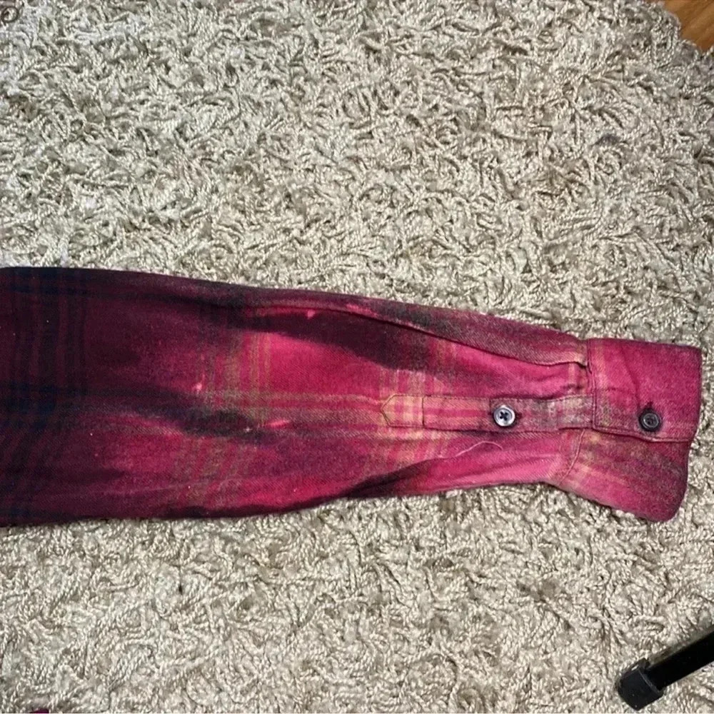 Jessica Simpson Bleached Repurposed Dark Red flannel with horse graphic-Size Med - Picture 5 of 8